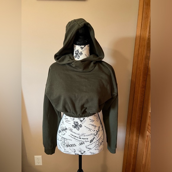 Naked Wardrobe French Terry Crop Hoodie Olive Green Small - Picture 10 of 10
